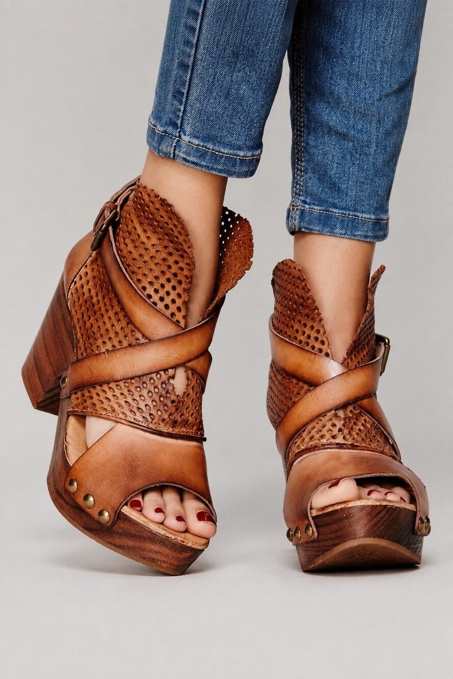 Free People Rendering Clogs Brown Leather Platform Sandals Size 40 US 9 - 9.5
